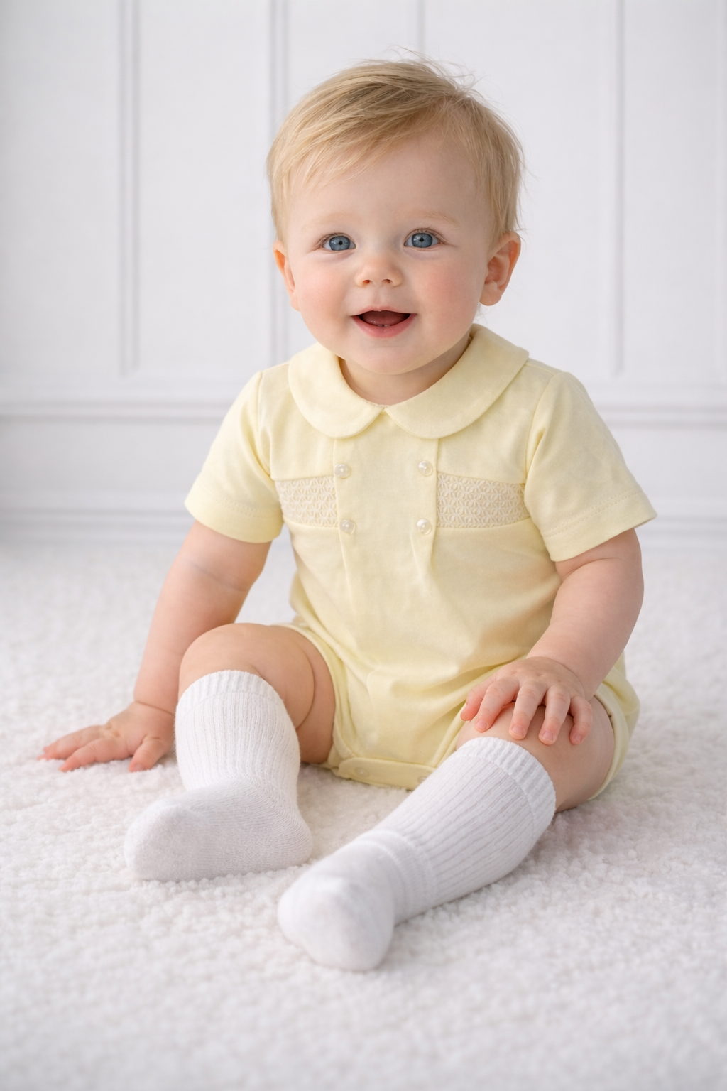 Unisex Baby Smocked Button Lemon Romper Suit