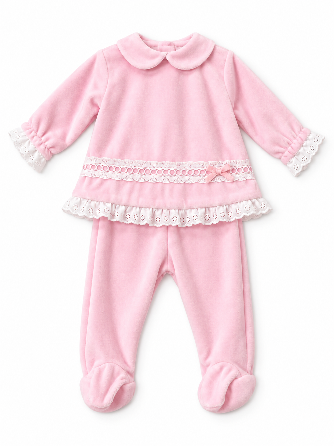 SG237V Baby Girls Lace Velour 2 Piece Babygrow set Pink