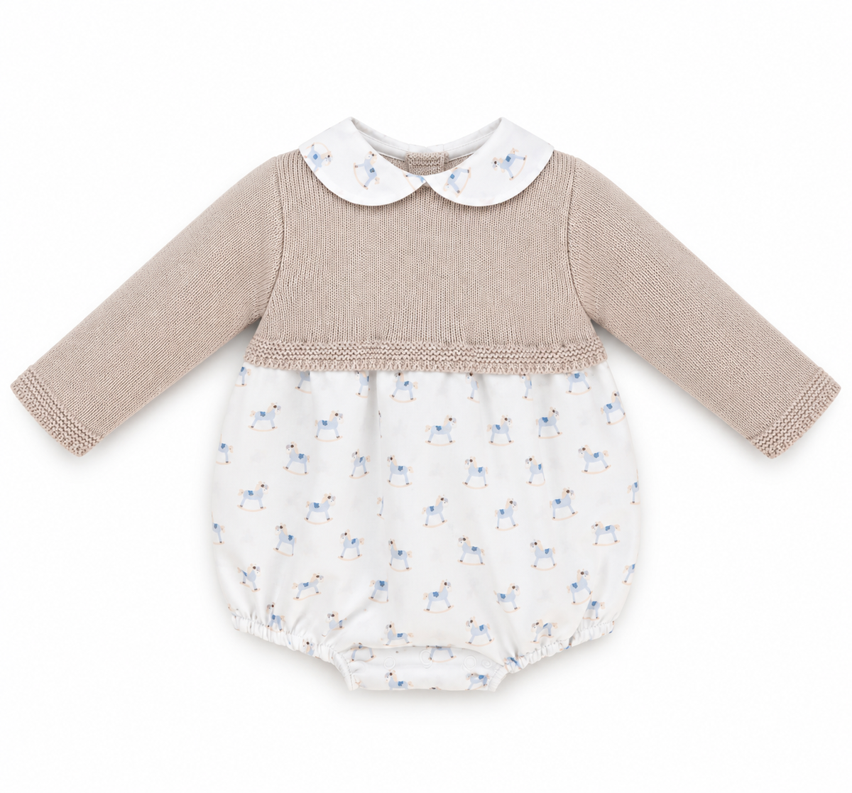 Rocking Horse Pex Knitted Peter Pan Collar Romper Beige