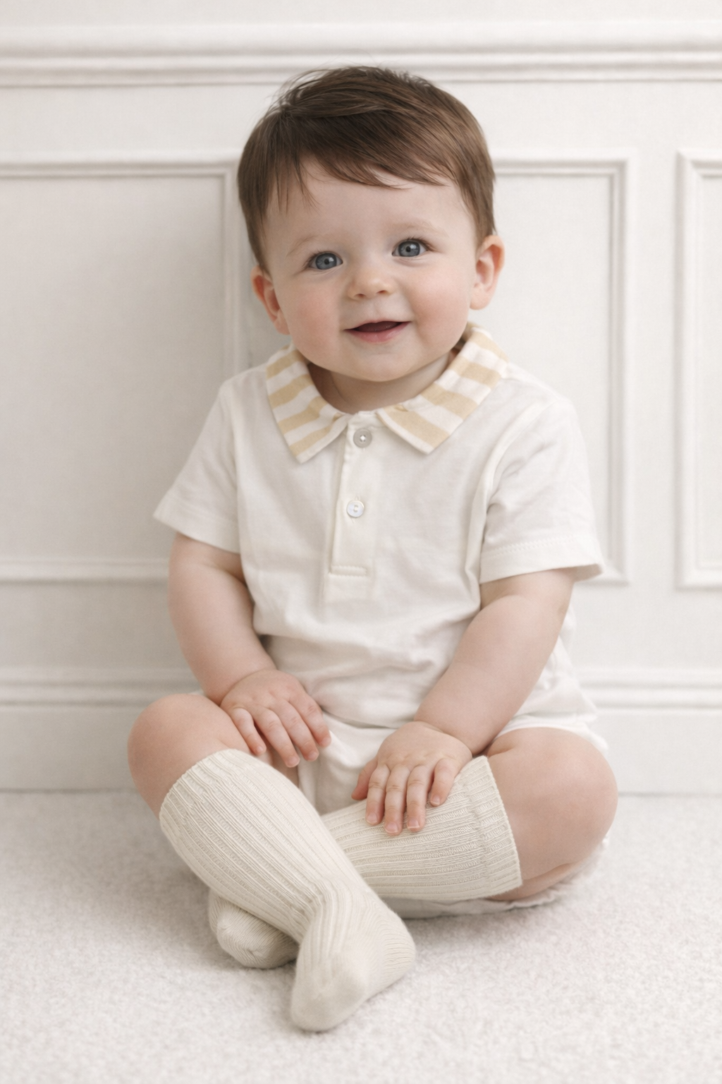 Sergio Baby Boys Beige Romper Suit