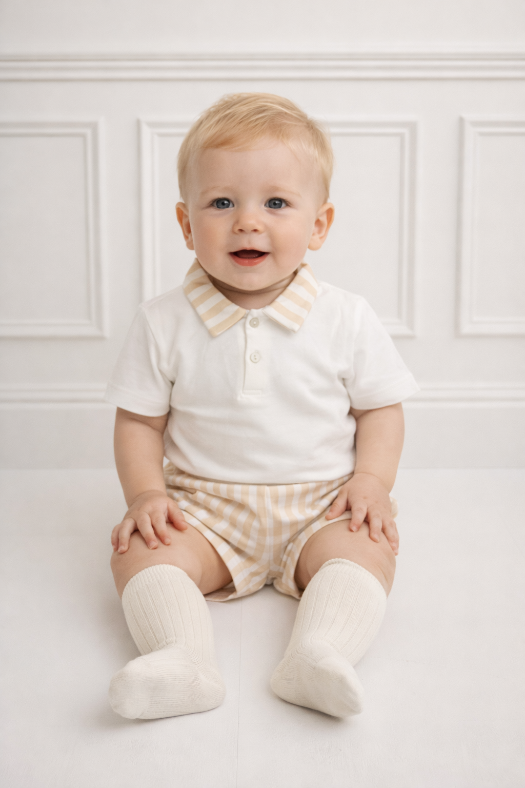 Sergio Boys Beige Shorts & Polo Top Set
