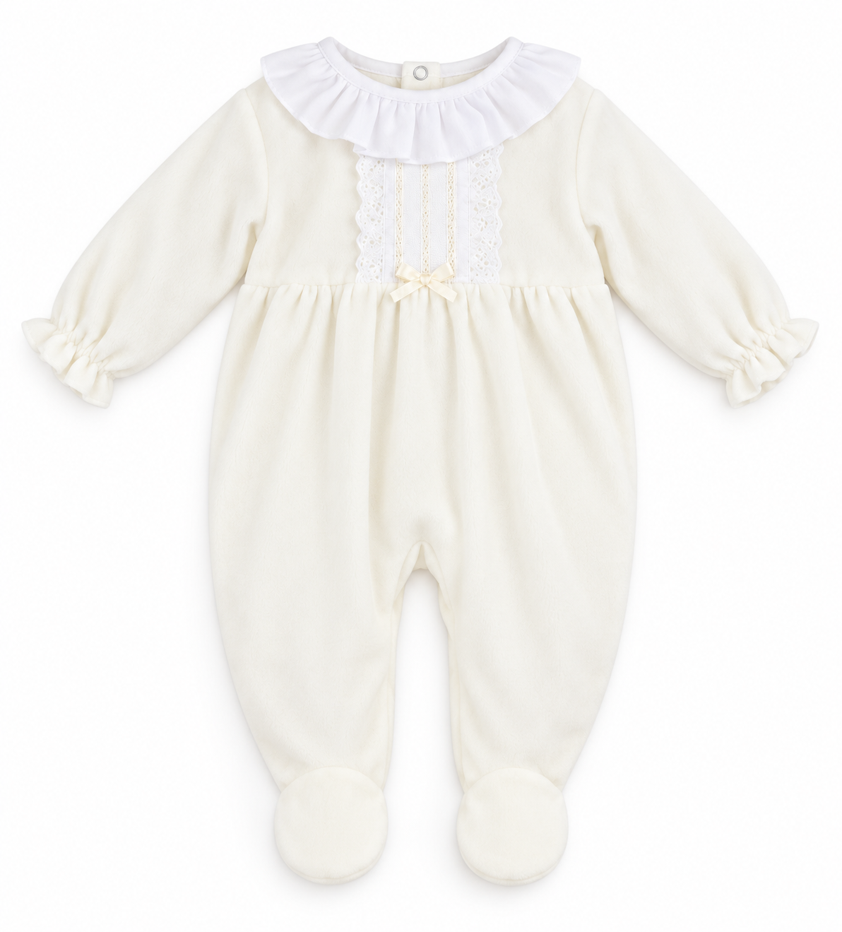 Hannah Ivory Velour Embroidered Babygrow Ivory