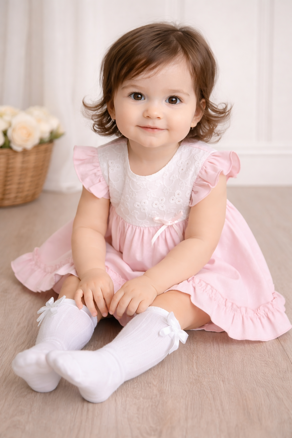 26107 Baby Girls Pink & White Dress With Bloomers