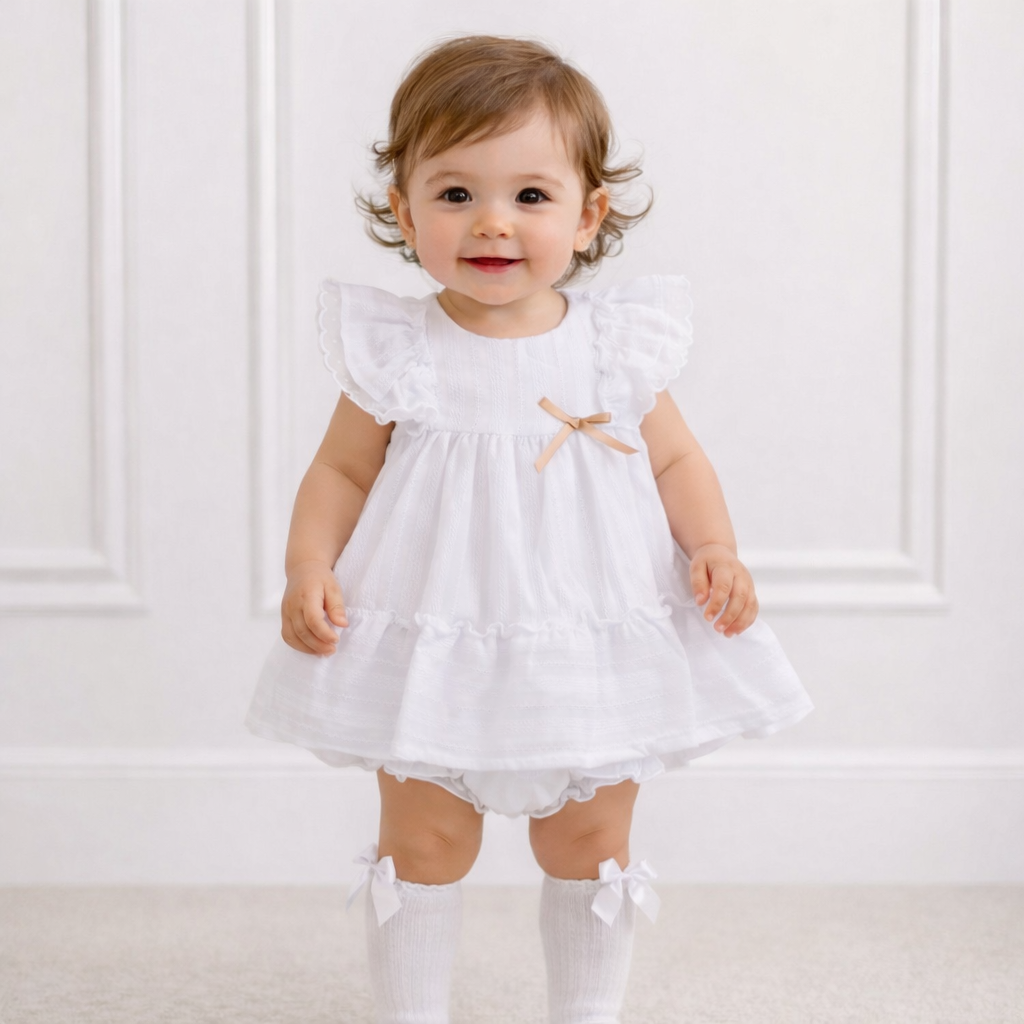 26137 Baby Girls White Dress With Bloomers