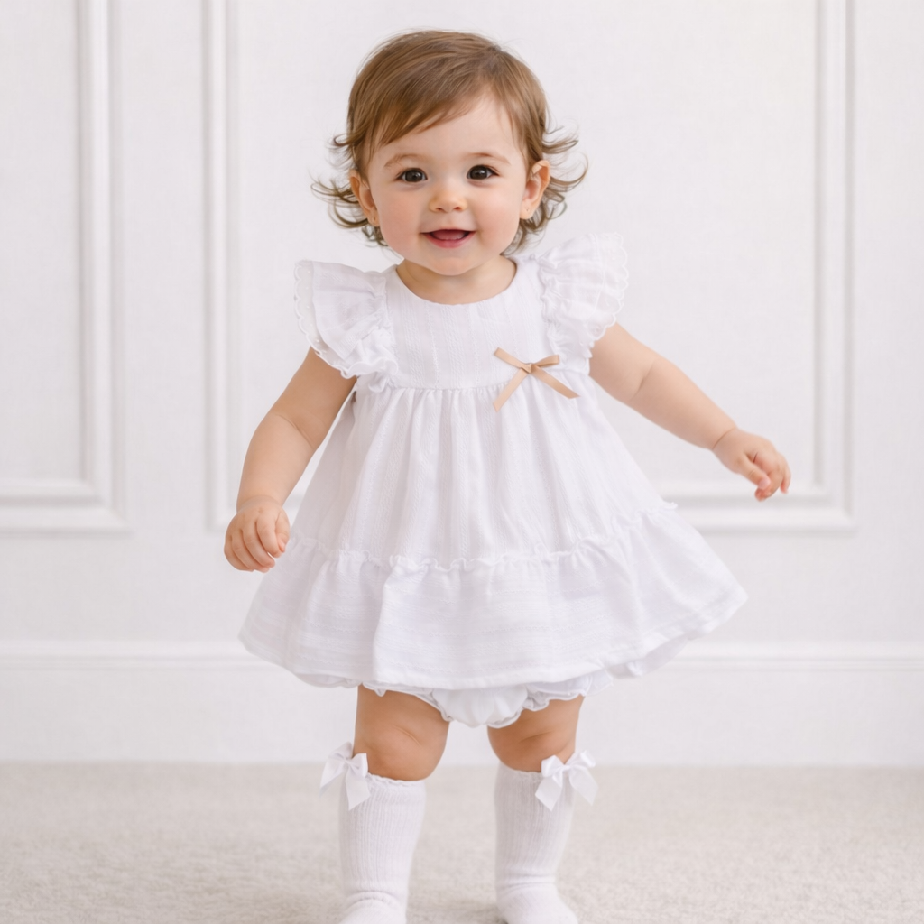 26137 Baby Girls White Dress With Bloomers