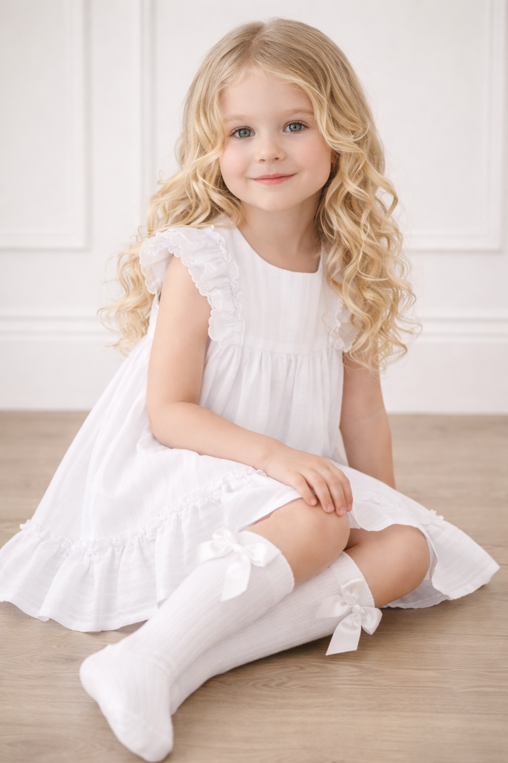 26559 Older Girls White Cotto Bow Dress
