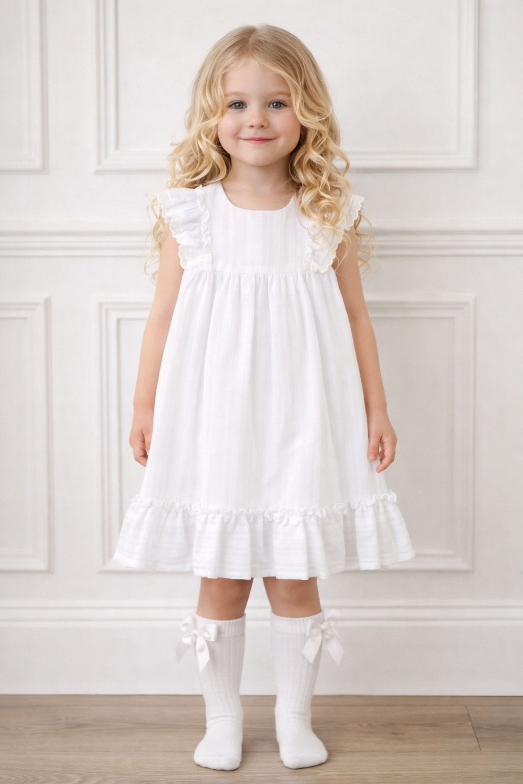 26559 Older Girls White Cotto Bow Dress