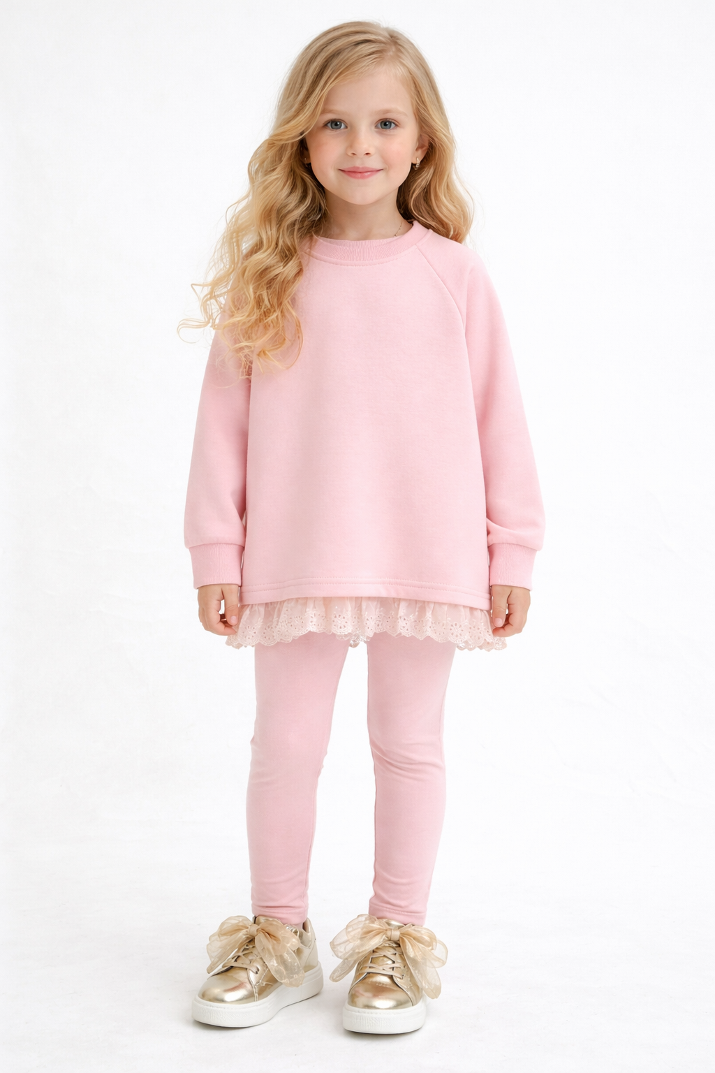 Myla Luxe Girls Oversize Lace Jumper & Legging Tracksuit Set Pink
