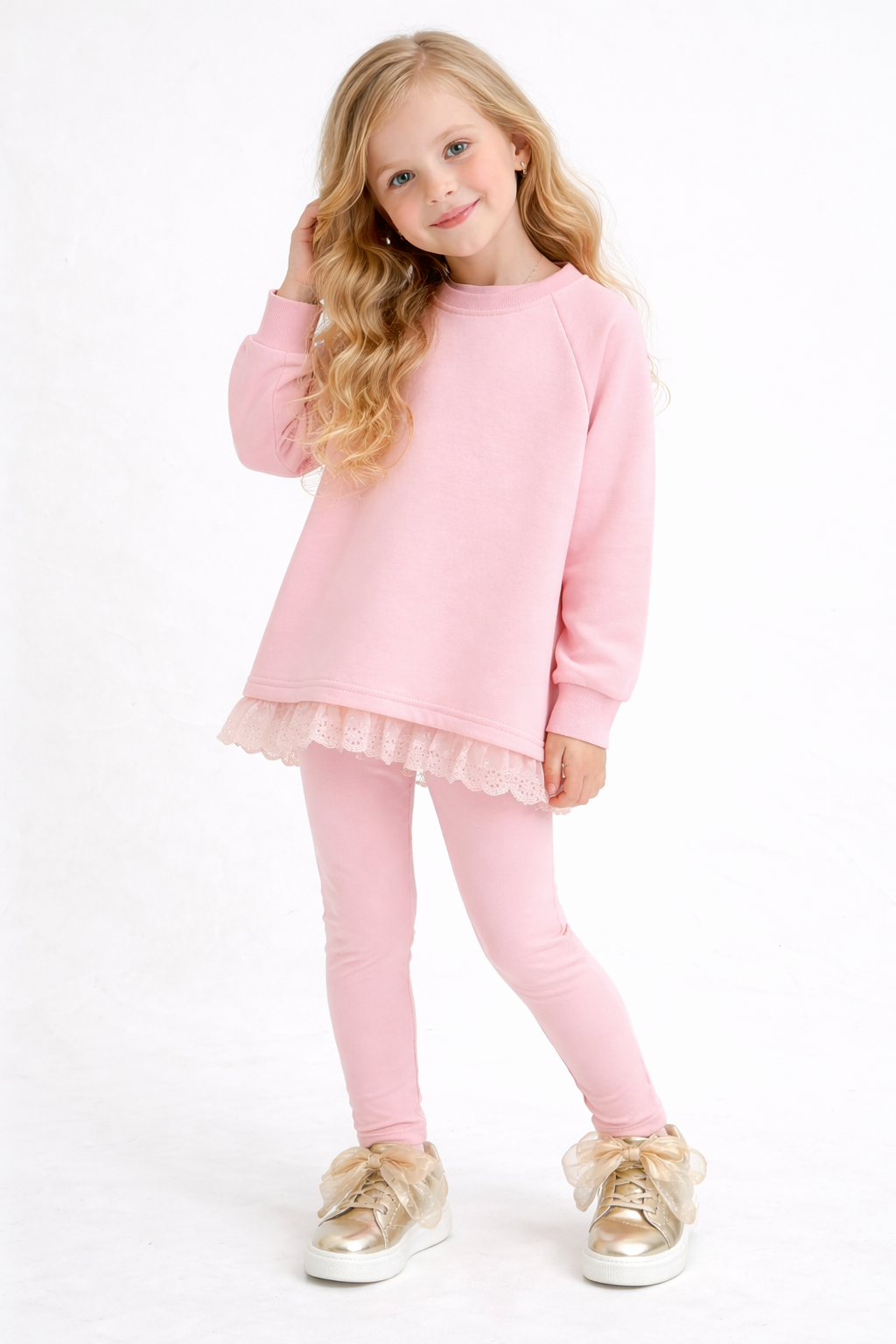 Myla Luxe Girls Oversize Lace Jumper & Legging Tracksuit Set Pink