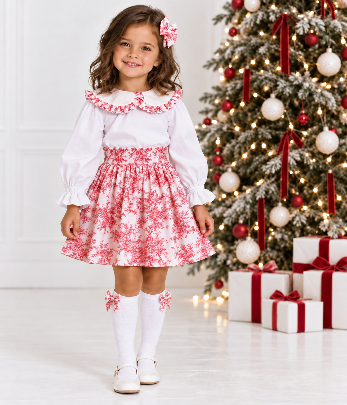Vienna Luxe Toile 4 Piece Girls Skirt Set Red