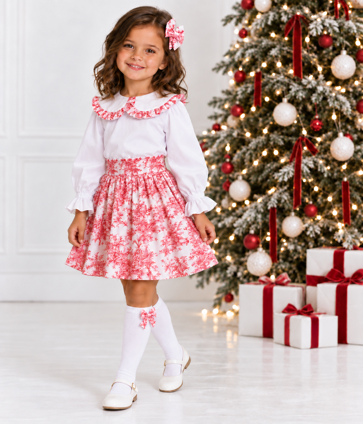 Vienna Luxe Toile 4 Piece Girls Skirt Set Red