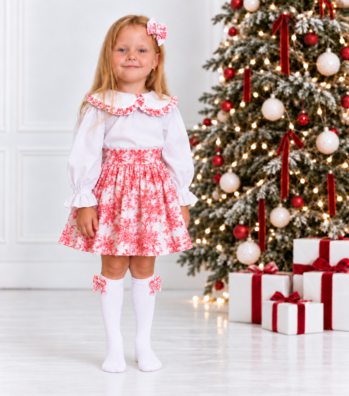 Vienna Luxe Toile 4 Piece Girls Skirt Set Red