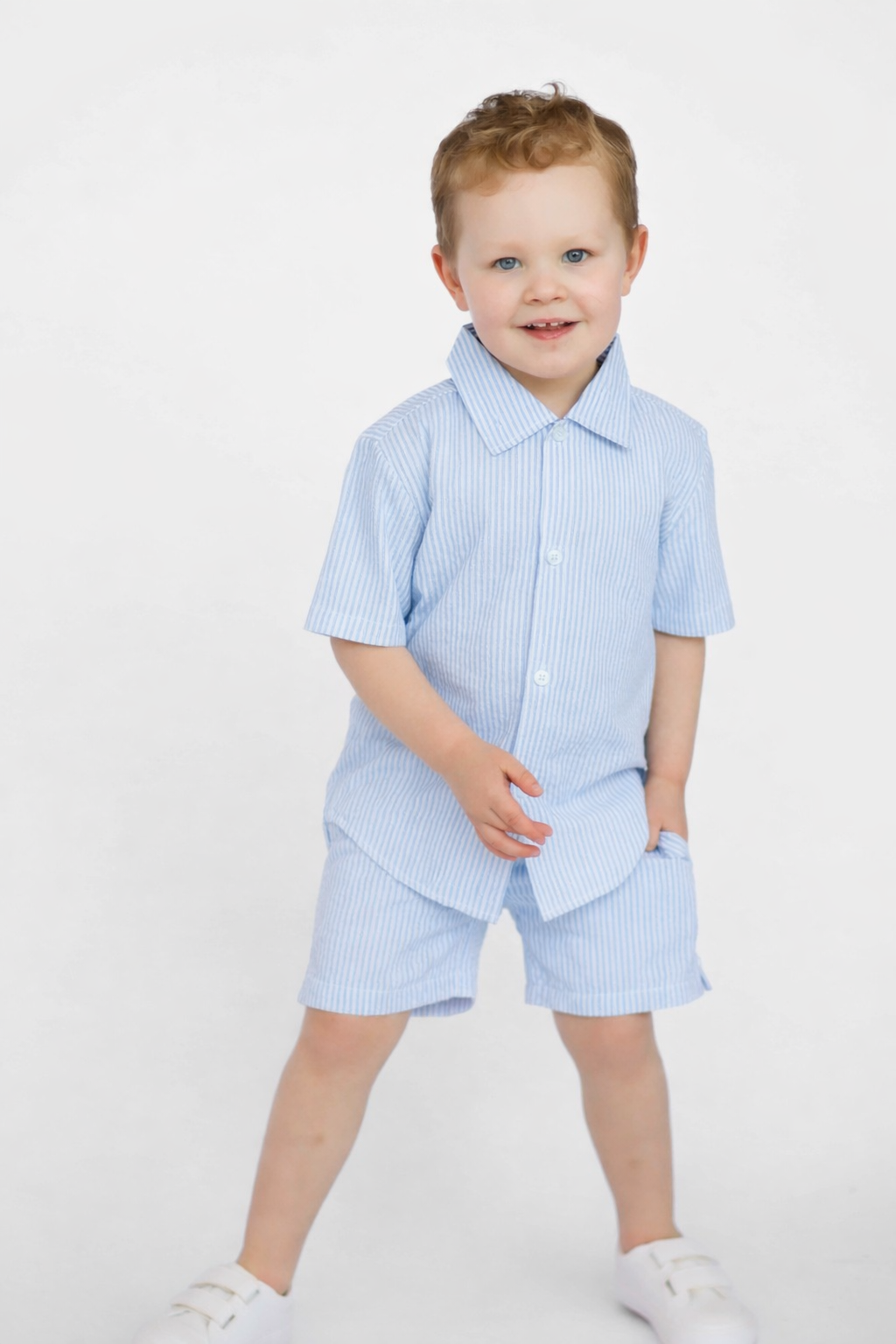 Zach Boys Smart Shorts & Shirt Set Blue