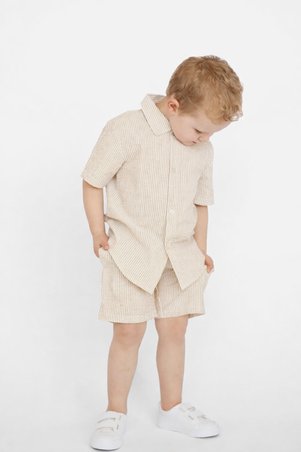Zach Boys Beige Smart Shorts & Shirt Set Beige