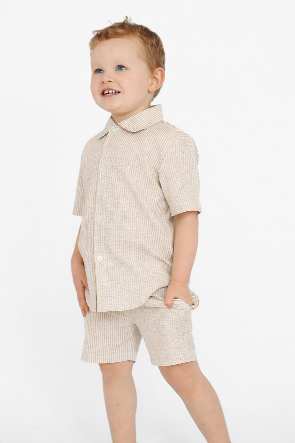 Zach Boys Beige Smart Shorts & Shirt Set Beige