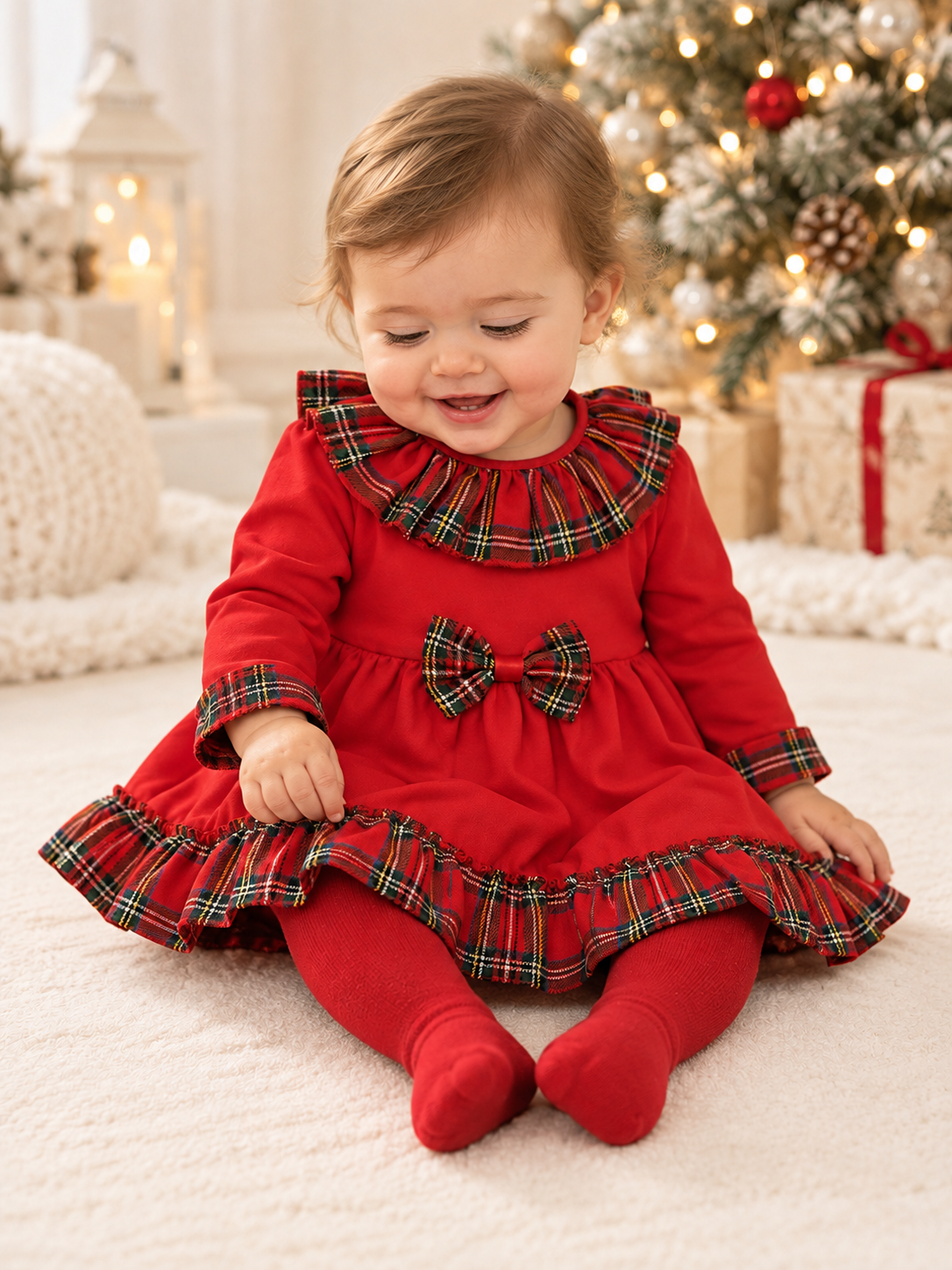 Kinder Baby Girls Red Tartan Dress Red