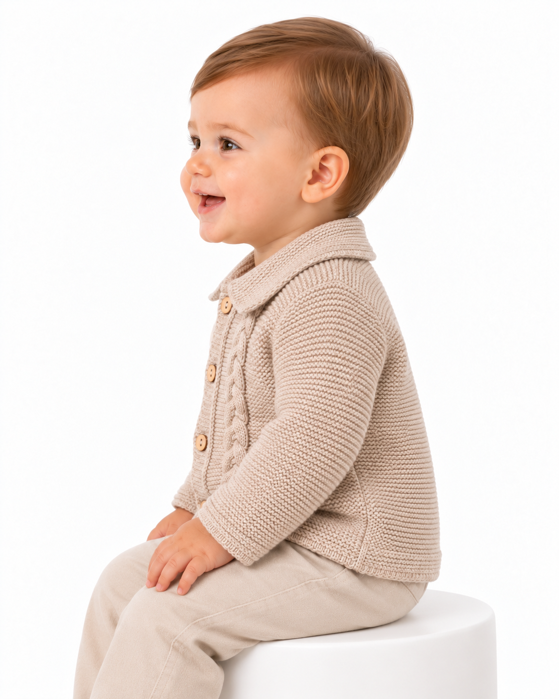 Baby Boys Knitted Collared Cardigan Beige