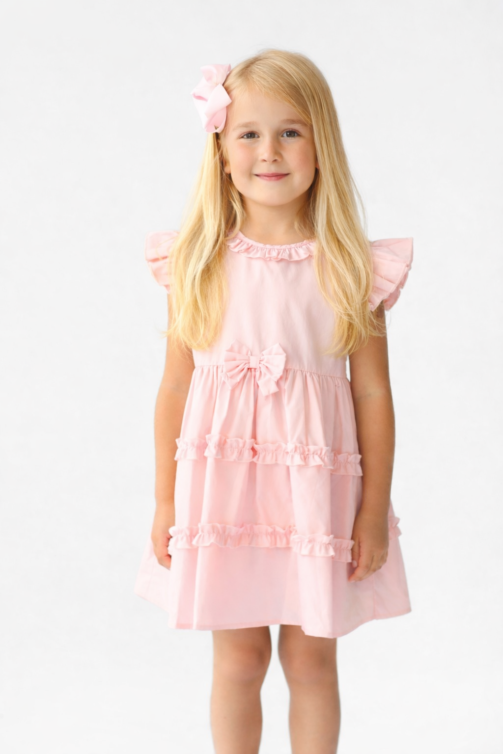 Hollie Girls Frilly Bow Dress Pink