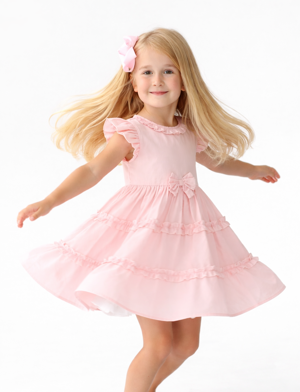 Hollie Girls Frilly Bow Dress Pink