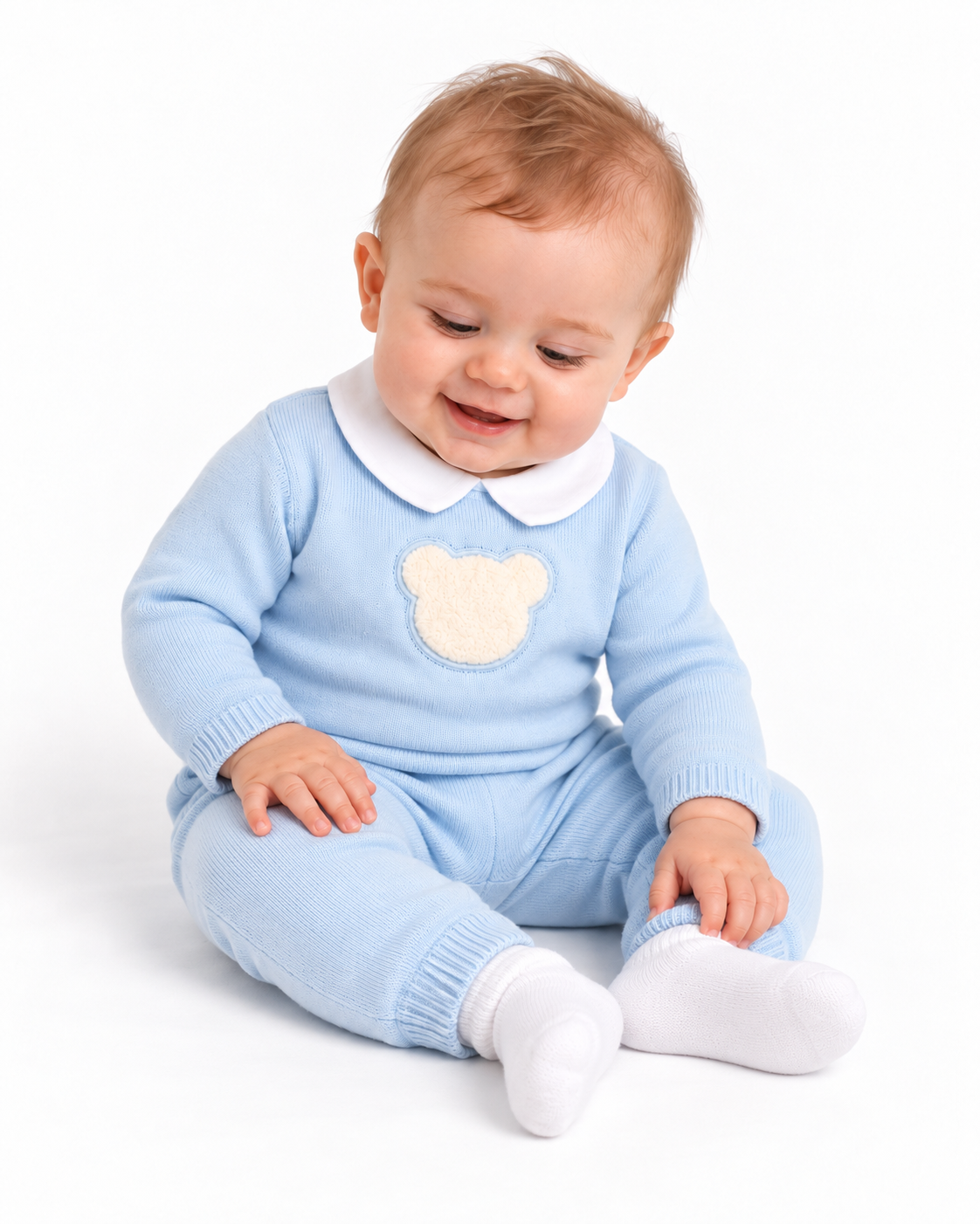 Baby Boys Knitted Bear Tracksuit Set Blue