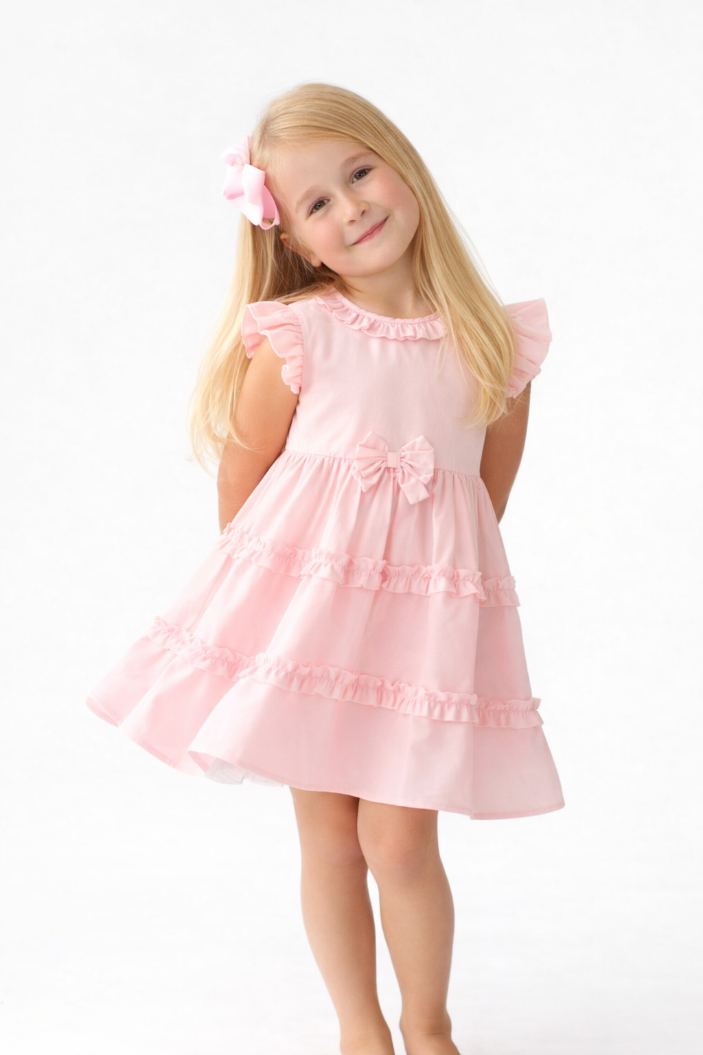 Hollie Girls Frilly Bow Dress Pink