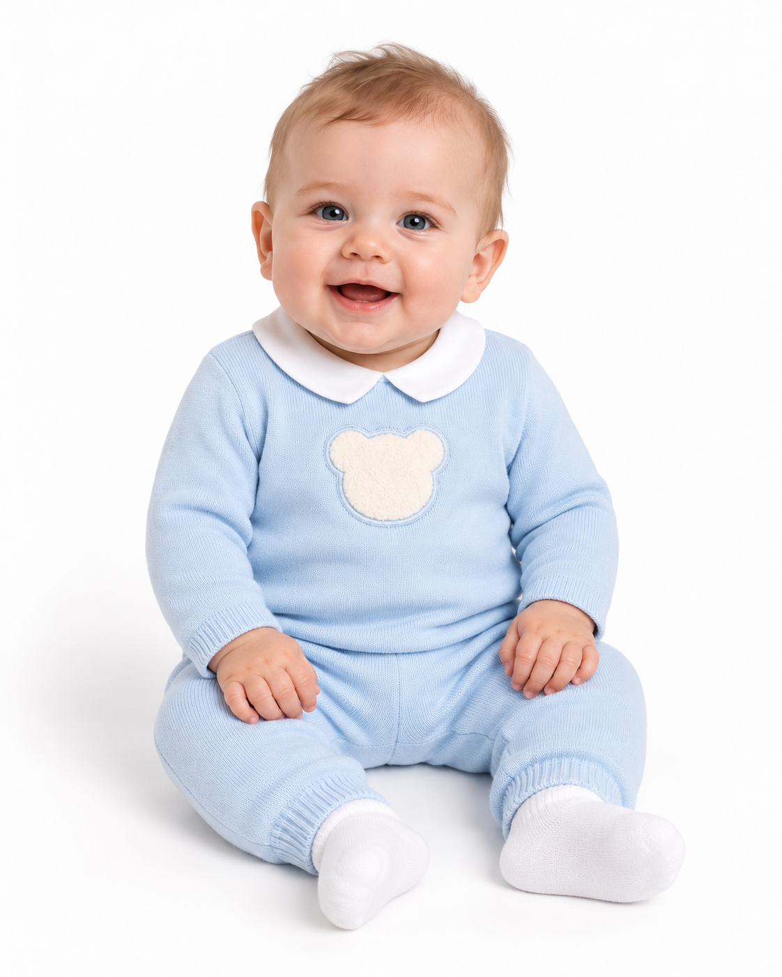 Baby Boys Knitted Bear Tracksuit Set Blue