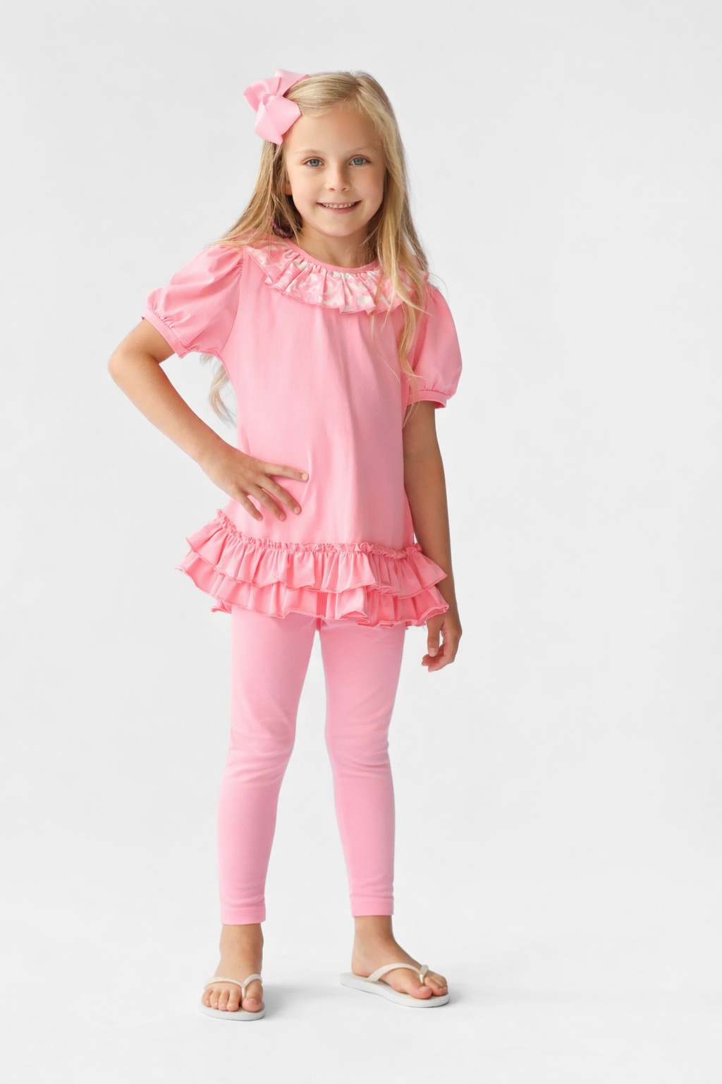 Evelyn Girls Pink Frilly Collar Leggings Tracksuit Set