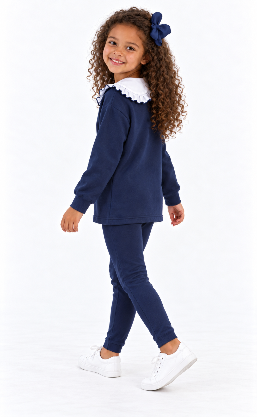 PRE ORDER Matilda Luxe Girls Frill Collar Legging Tracksuit Set Navy
