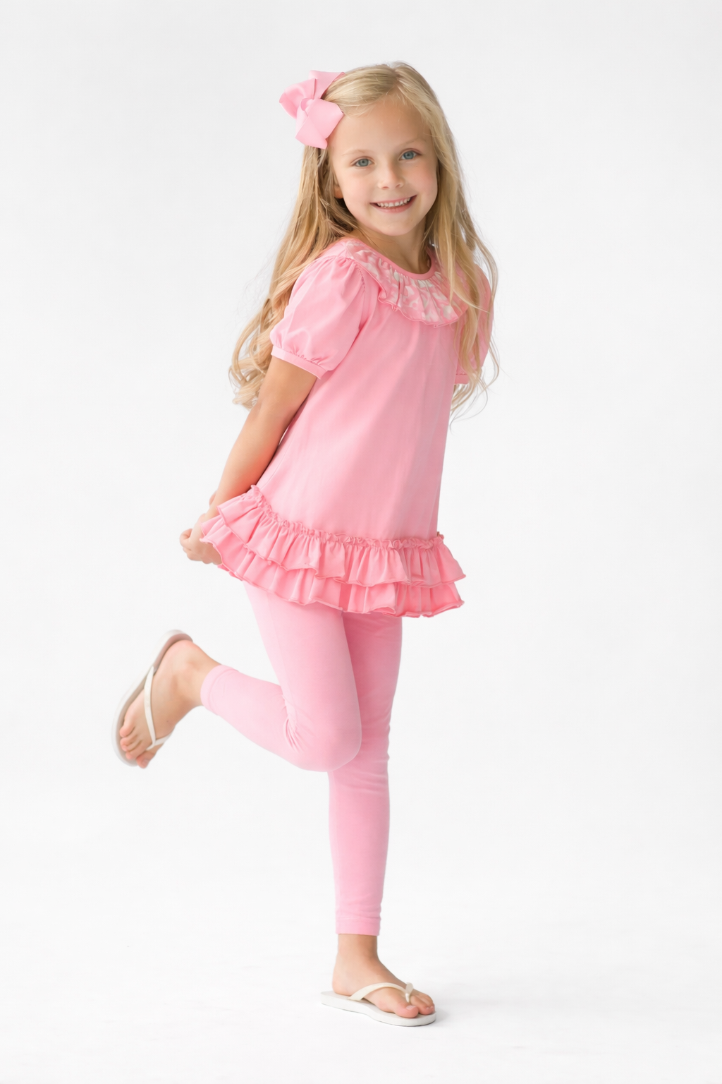 Evelyn Girls Pink Frilly Collar Leggings Tracksuit Set