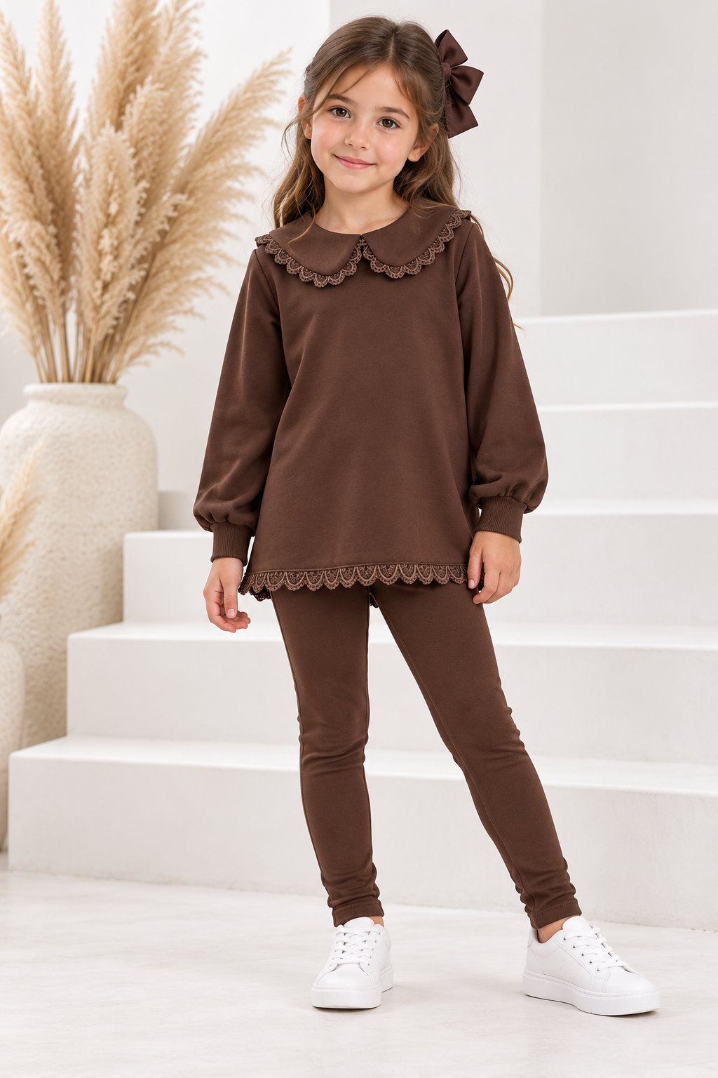 PRE ORDER Anna Girls Luxe Laced Trim Tracksuit Brown