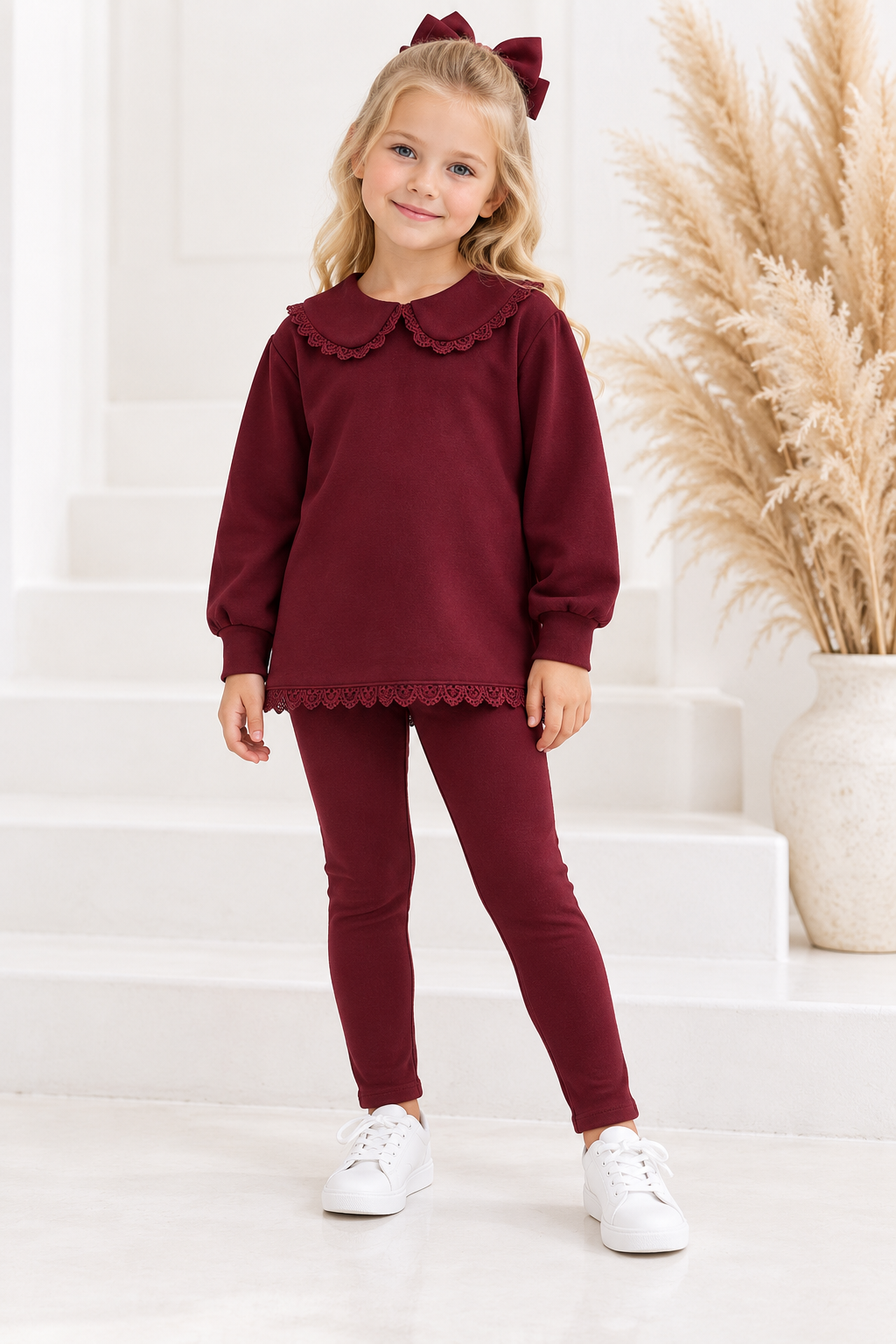 PRE ORDER Anna Girls Luxe Laced Trim Tracksuit Burgundy