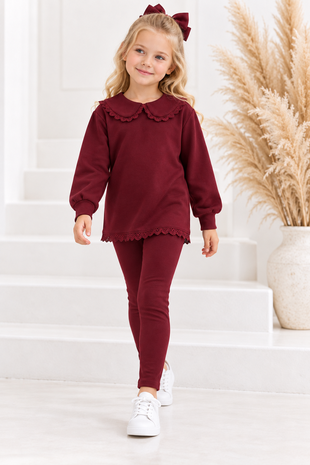 PRE ORDER Anna Girls Luxe Laced Trim Tracksuit Burgundy