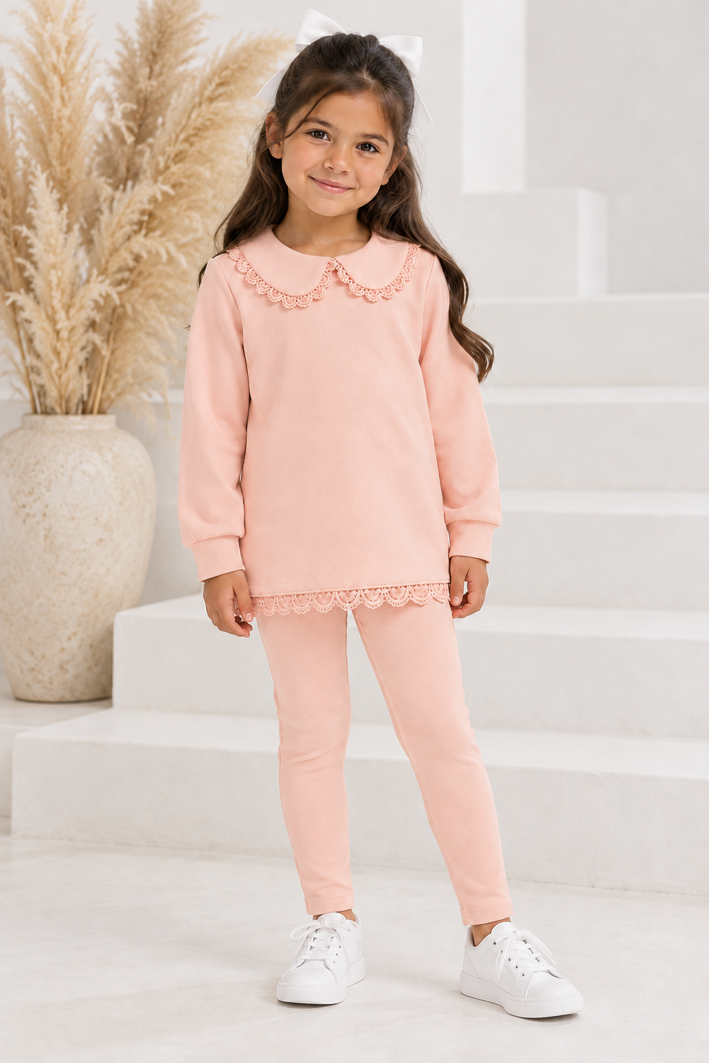 PRE ORDER Anna Girls Luxe Laced Trim Tracksuit Peach Pink
