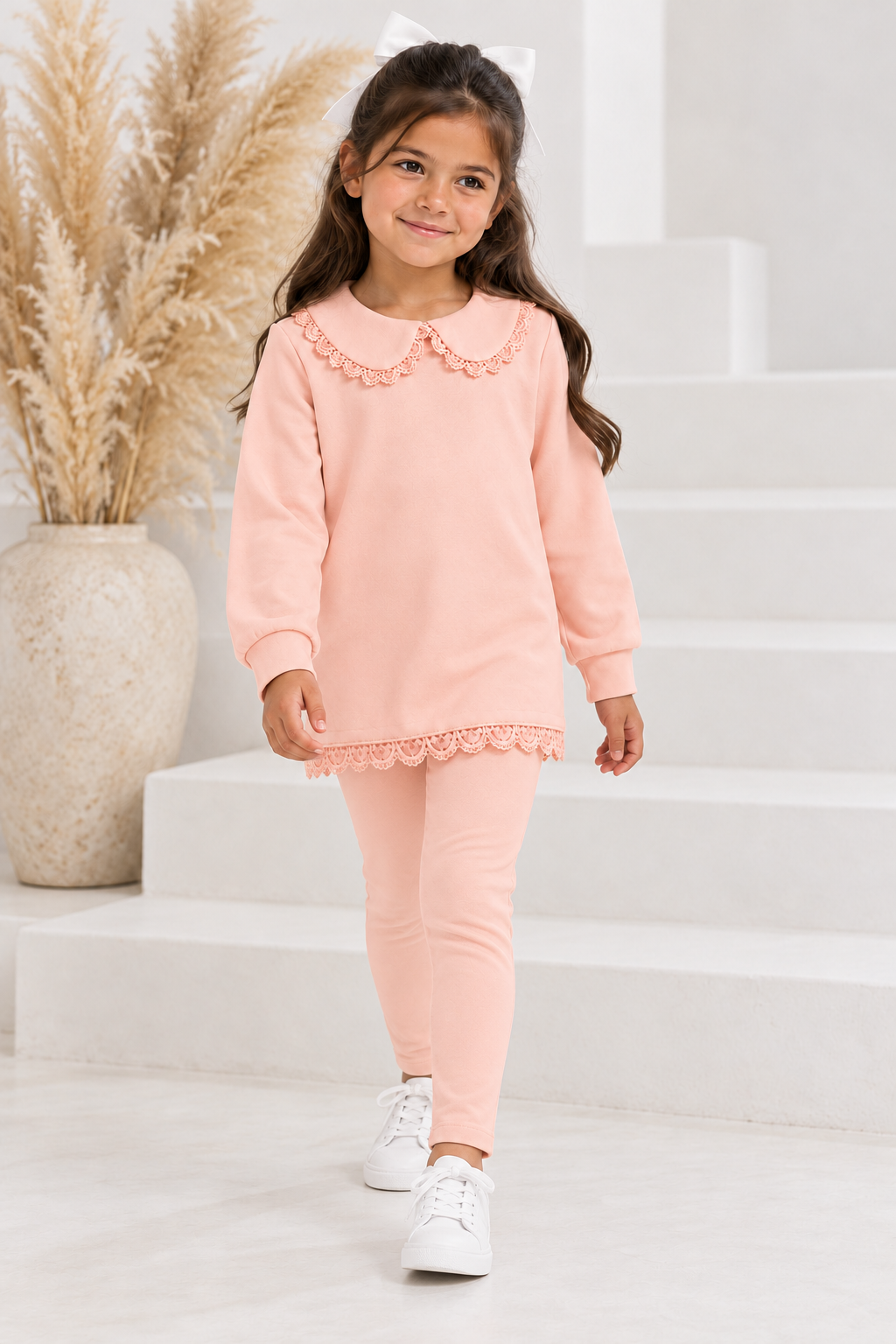 PRE ORDER Anna Girls Luxe Laced Trim Tracksuit Peach Pink