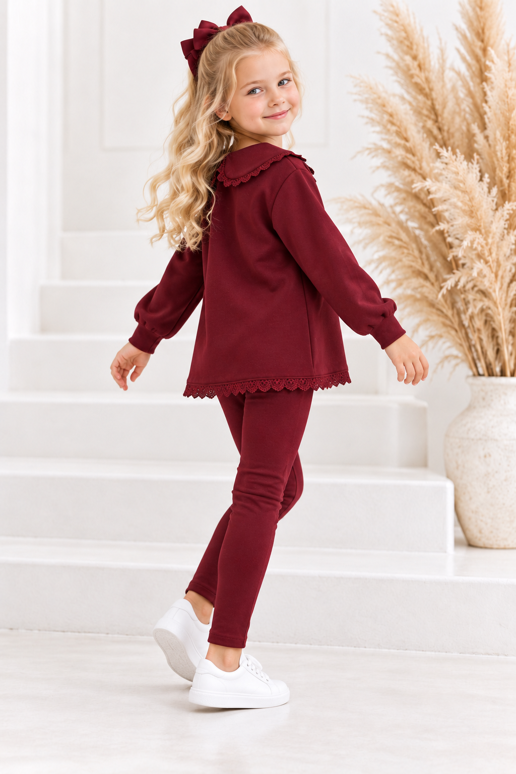 PRE ORDER Anna Girls Luxe Laced Trim Tracksuit Burgundy