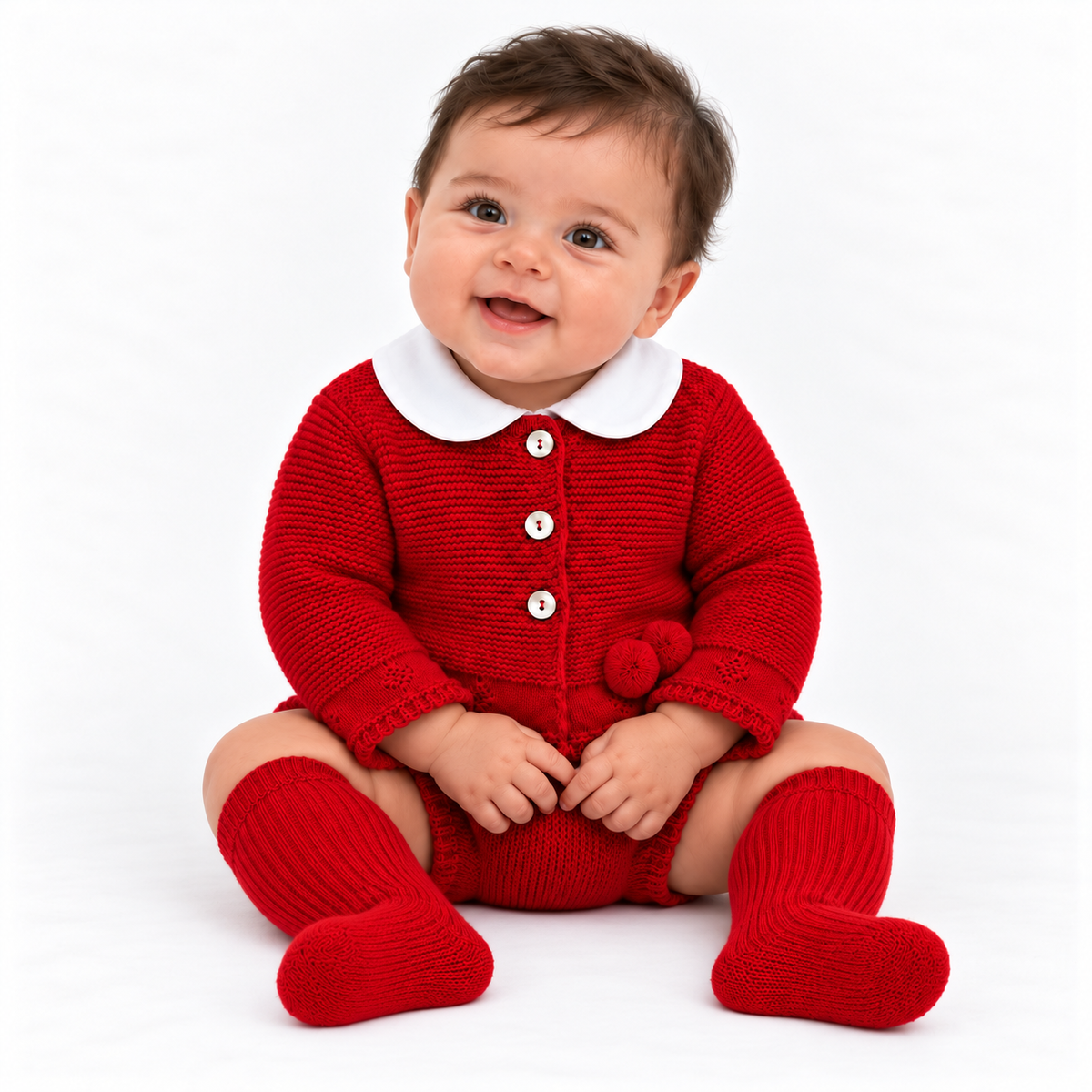 Vk10 Baby Boys Shirt With Knitted Pom Jam Pants & Jumper Set Red
