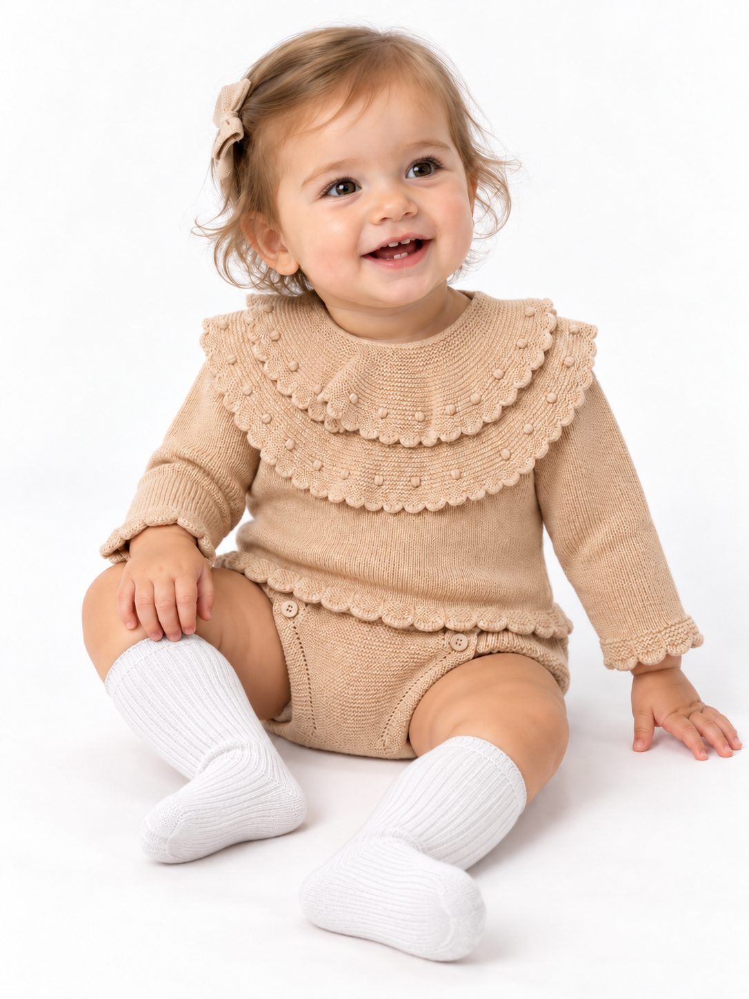 C9035 Baby Girls Camel Knitted Jam Pants Outfit Set