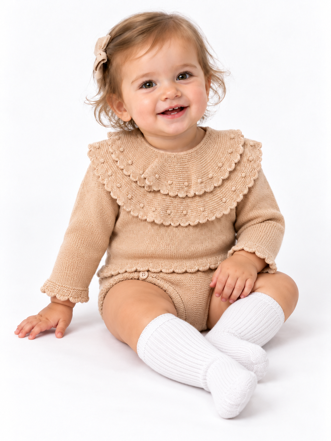 C9035 Baby Girls Camel Knitted Jam Pants Outfit Set