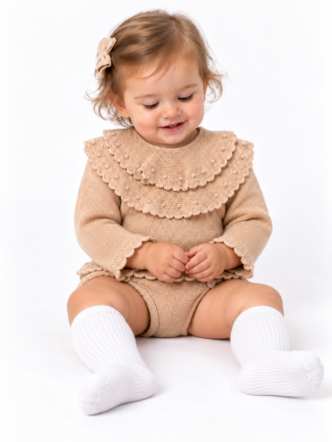 C9035 Baby Girls Camel Knitted Jam Pants Outfit Set