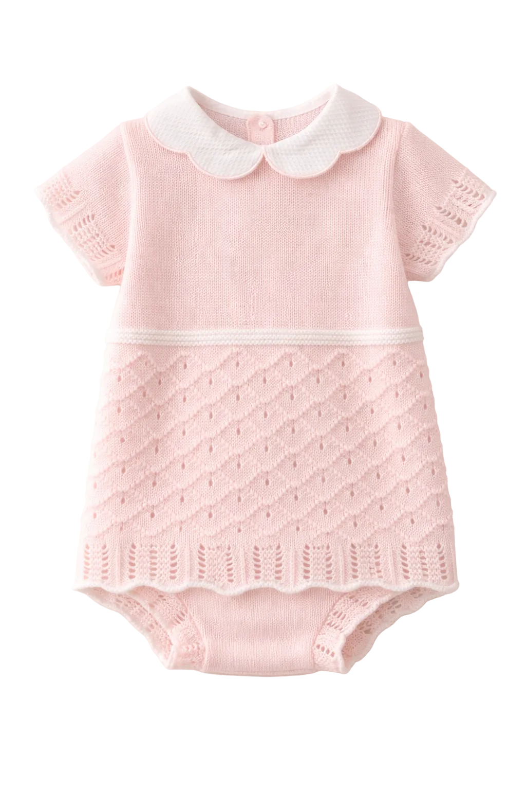 Avery Girls Knit Scallop Collar Romper Suit Set Pink