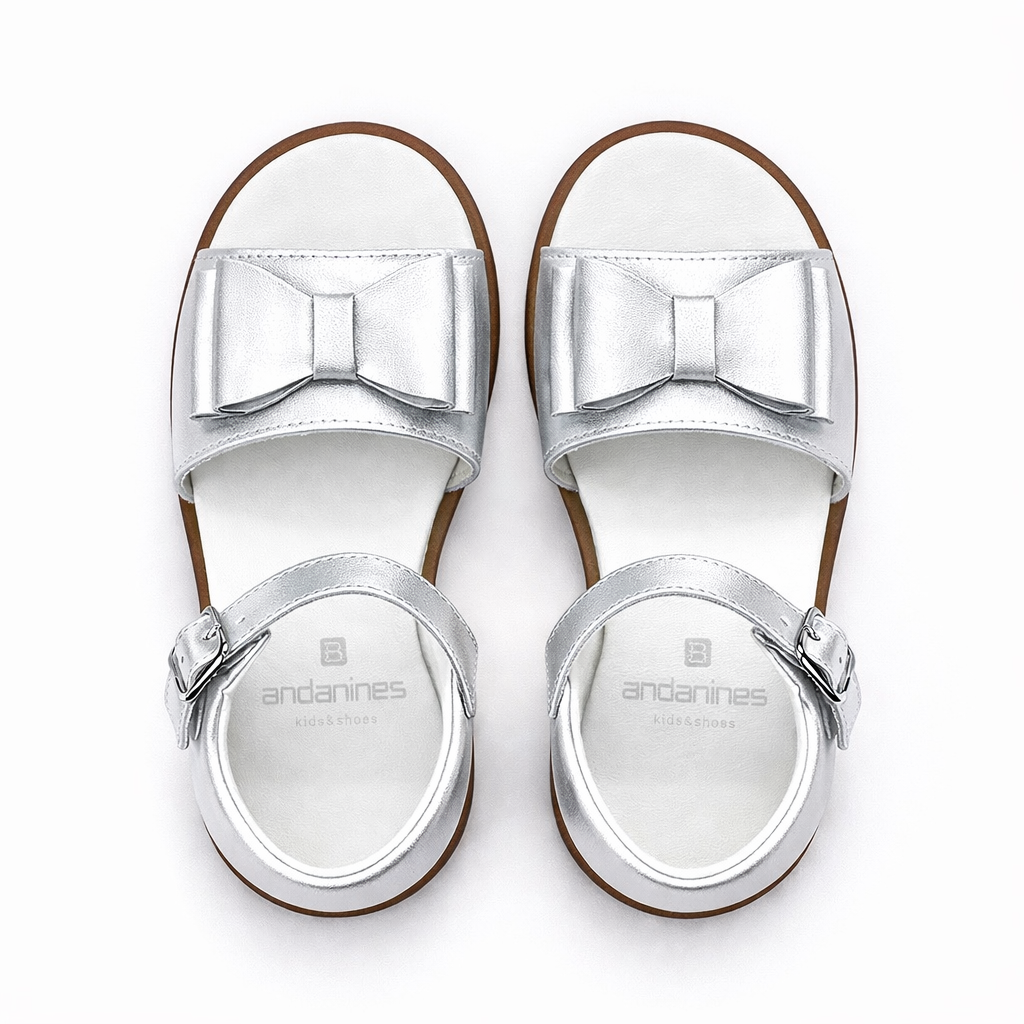 181851 Girls Double Bow Sandal Silver