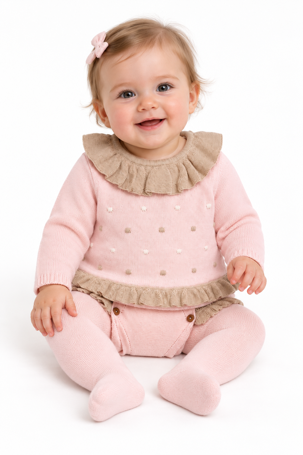 514 Baby Girls Knitted Jam Pants Outfit Set Pink/Camel