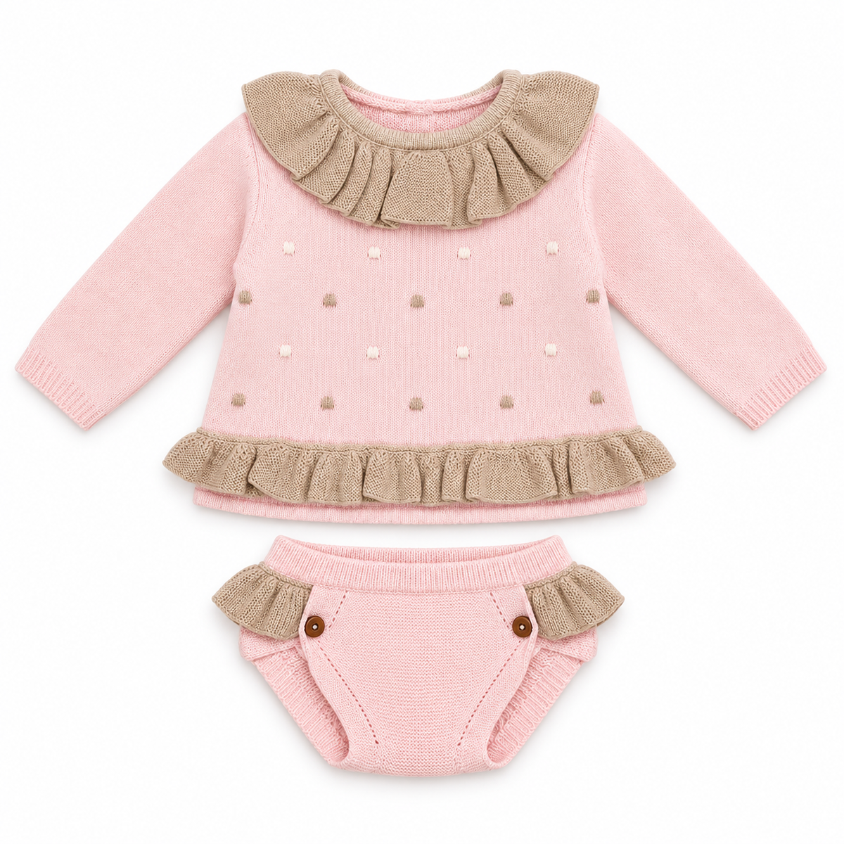 514 Baby Girls Knitted Jam Pants Outfit Set Pink/Camel
