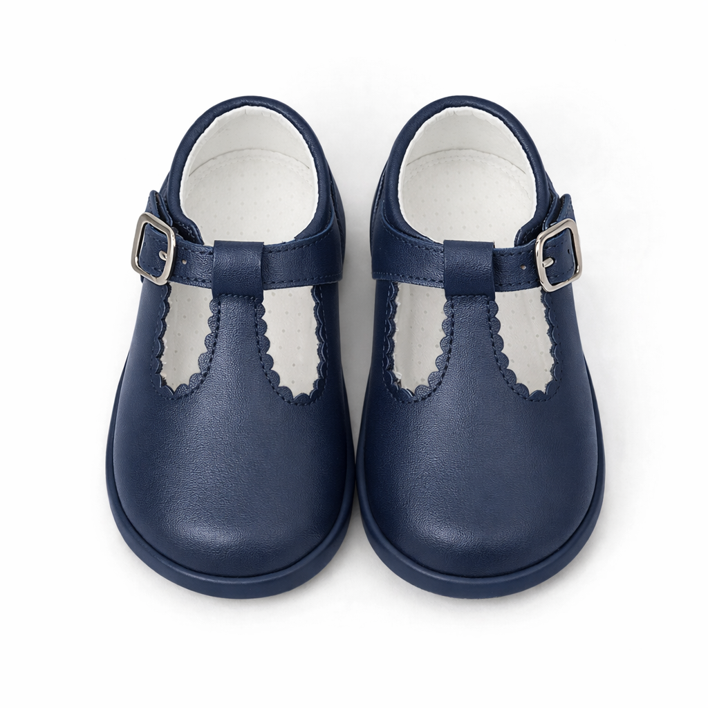 Y97411 Andanines Buckle T-Bar Shoe Navy Leather