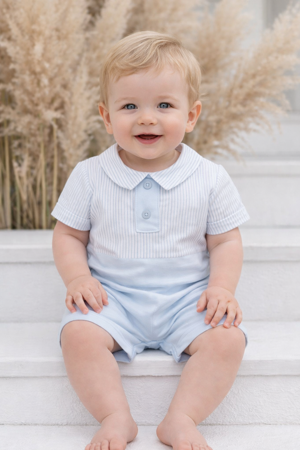 12451 Babidu Cotton Striped Romper Blue