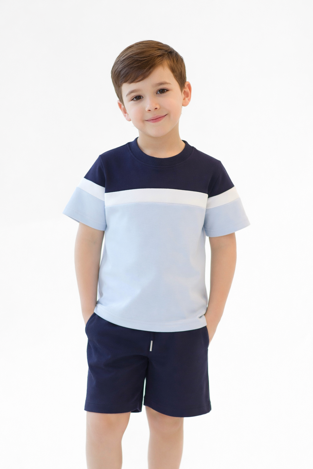 Laiton Boys Plain T-Shirt & Shorts Set Navy