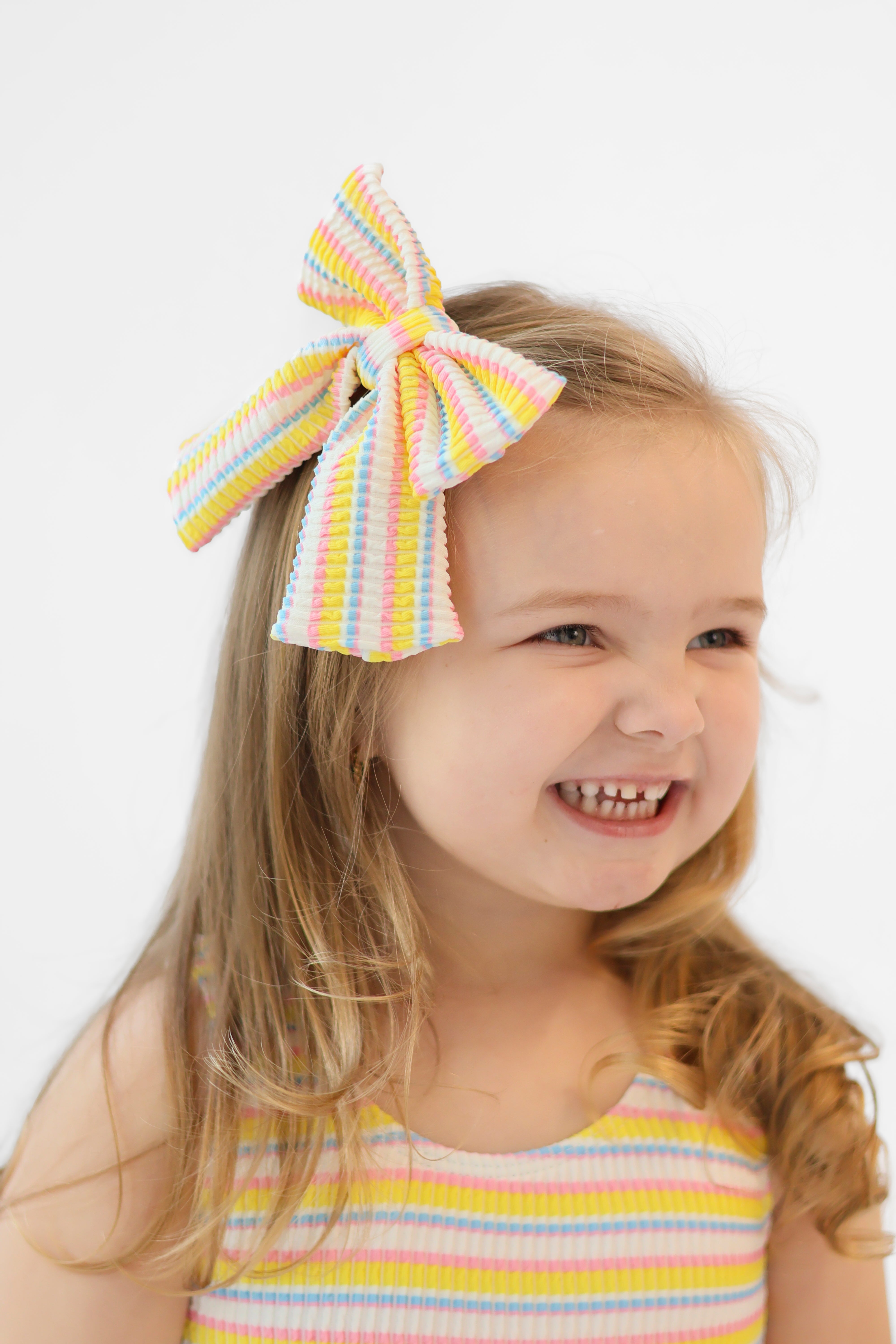 Poppy Girls Striped Waffled Frilly Bow Swimming Costume