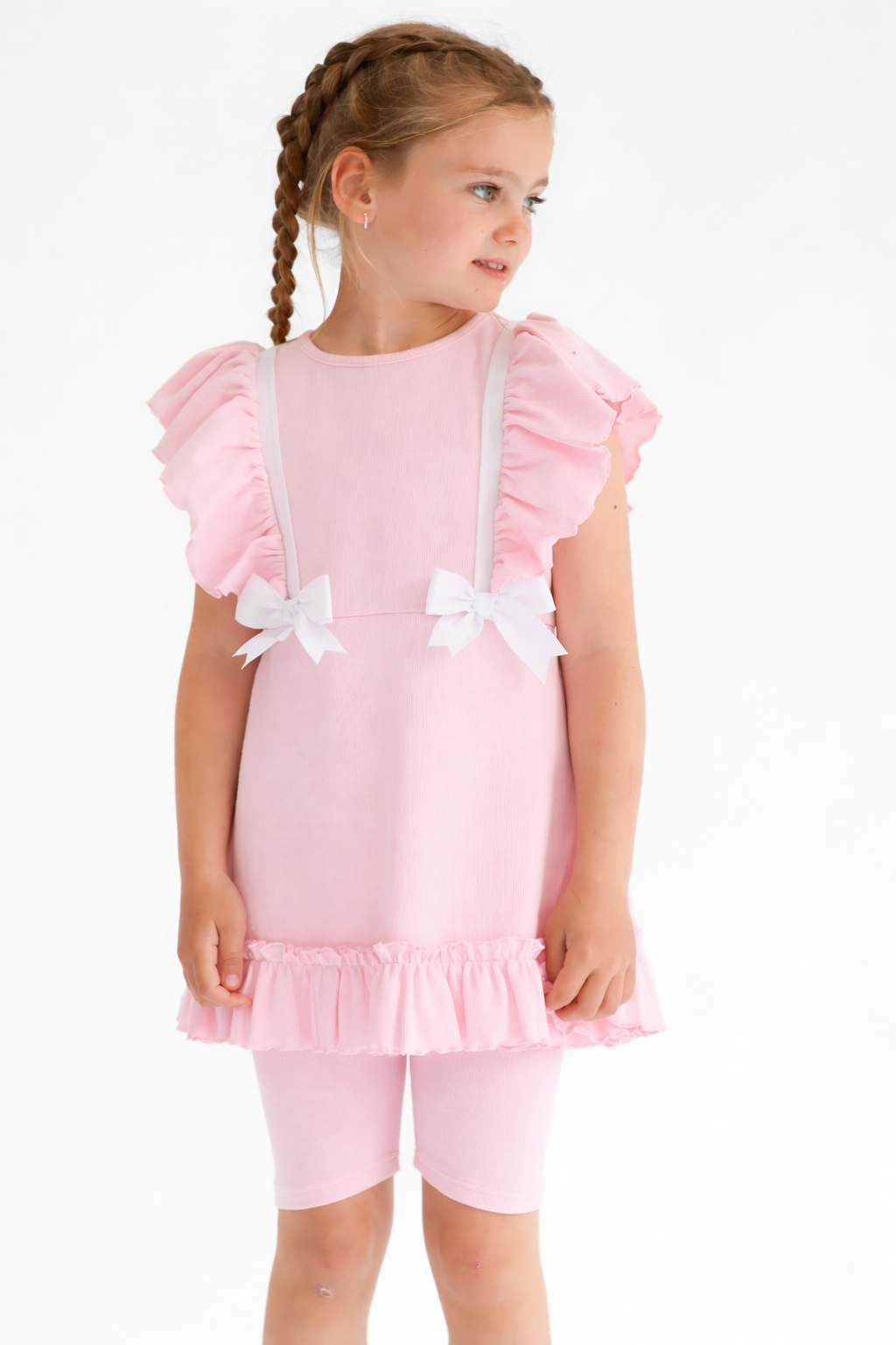 Mia Girls 3 Piece Frilly Bow Shorts & Leggings Set Pink