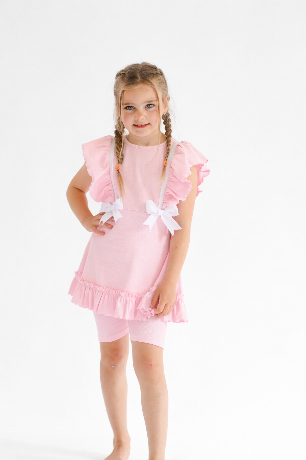 Mia Girls 3 Piece Frilly Bow Shorts & Leggings Set Pink