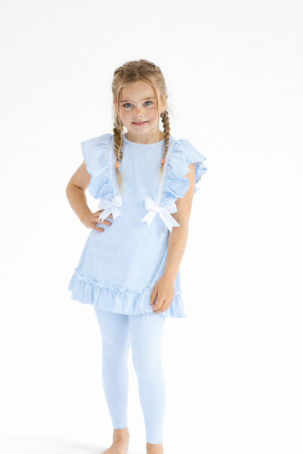 Mia Girls 3 Piece Frilly Bow Shorts & Leggings Set Blue